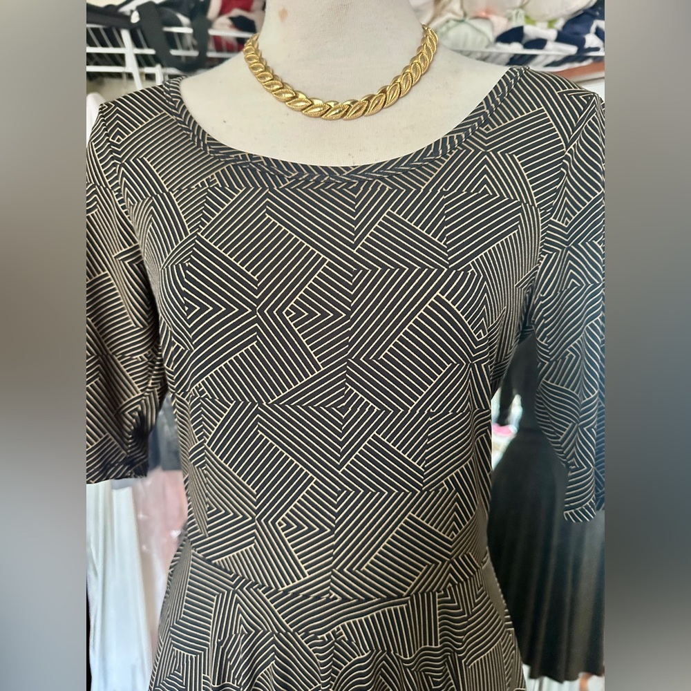 LuLaRoe Black & Gold  Geometric Fit-and-Flare Midi Dress - Picture 2 of 5